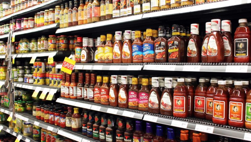 sauces on grocery shelf
