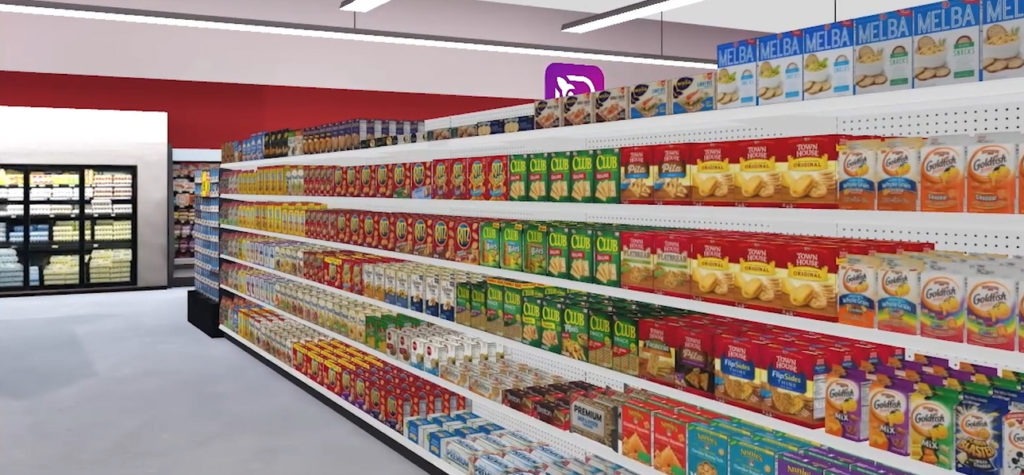 virtual reality display of a grocery shelf