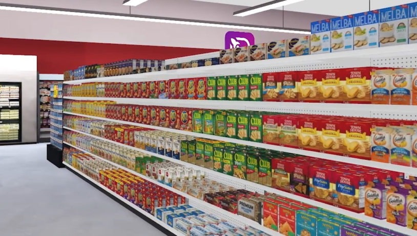 virtual reality display of a grocery shelf